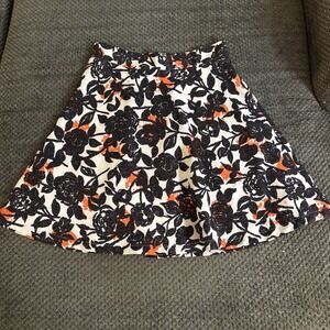 Women's Ann Taylor Beautiful‎ Black Orange White A-Line Floral Skirt Size 2